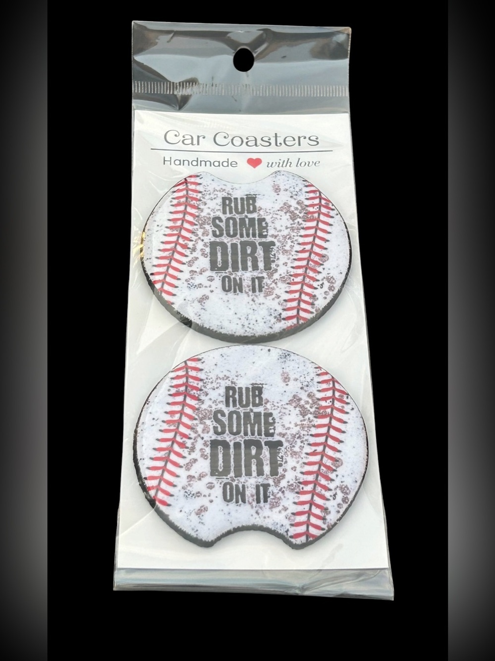 Car Coasters Baseball Design - White and Red - Handmade